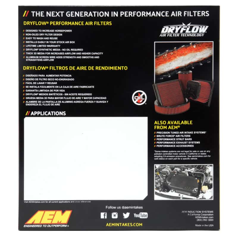 AEM Induction — AEM 19-20 Subaru WRX STI 2.5L DryFlow Air Filter
AEM DryFlow Air Filt - view 6