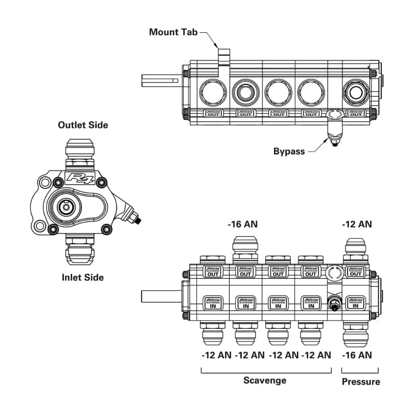 Peterson Fluid Systems — Peterson Fluid Systems R4 5-Stage Oil Pump - Left Side Mount - Rear Drive Drag
R4 Oil Pump 5 Stage - view 2