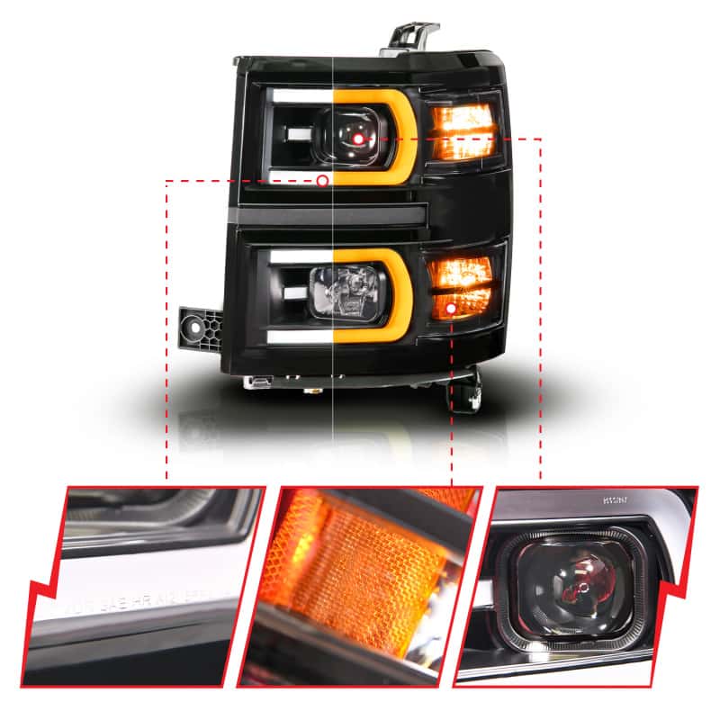 ANZO — ANZO 14-15 Chevy Silverado 1500 Black Dual Switchback+Sequential LED Tube Sq. Projector Headlights
Head Light Set
HdLtSet - view 9