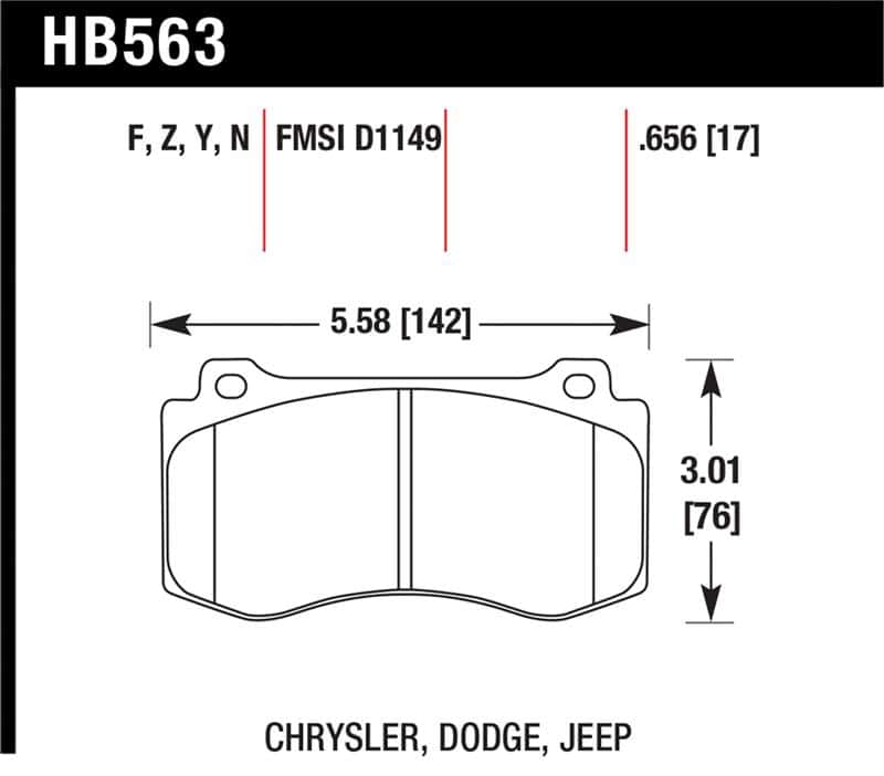 Hawk Performance — Hawk 2005-2014 Chrysler 300 C SRT8 6.1 HPS 5.0 Front Brake Pads
Disc Brake Pad - view 1