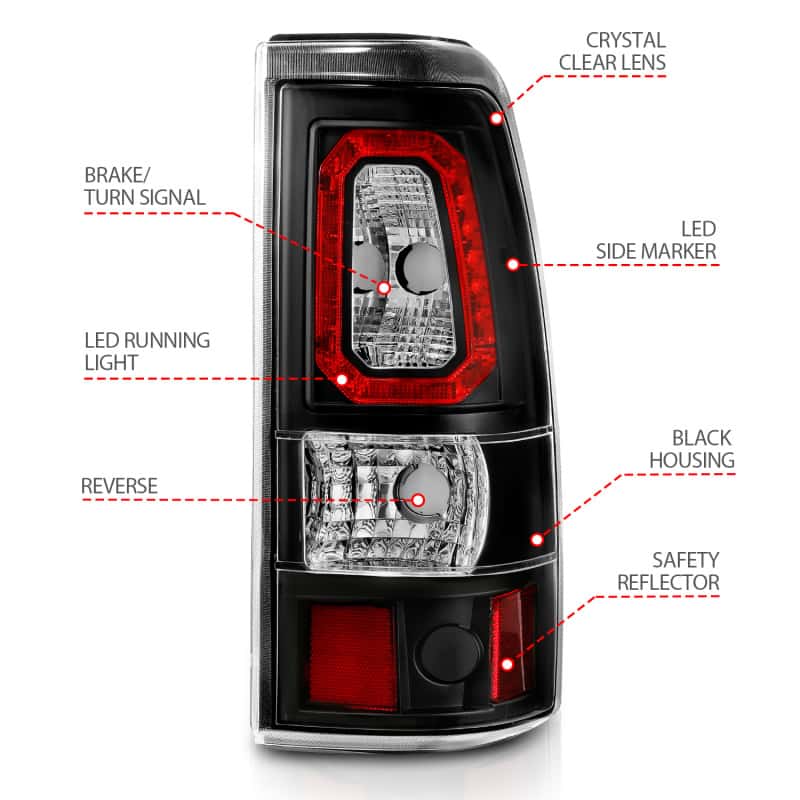 ANZO — ANZO 2003-2006 Chevy Silverado 1500 LED Taillights Plank Style Black w/Clear Lens - view 6