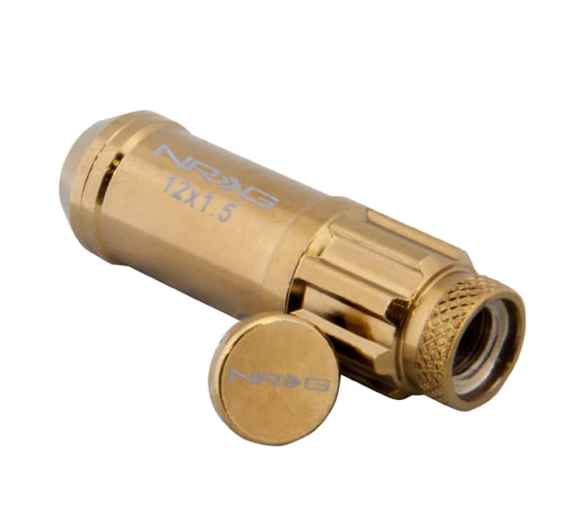 NRG — NRG 700 Series M12 X 1.5 Steel Lug Nut w/Dust Cap Cover Set 21 Pc w/Locks & Socket - Chrome Gold - view 3