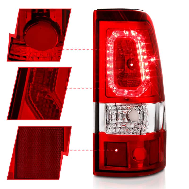 ANZO — ANZO 1999-2002 Chevy Silverado 1500 LED Taillights Plank Style Chrome With Red/Clear Lens - view 4