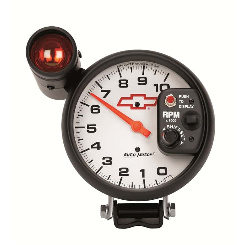 AutoMeter — AutoMeter 5in (127mm) Pedestal Tachometer, 0-10,000 RPM, Chevy Red Bowtie
5" TACH, 10,000 RPM, - view 1