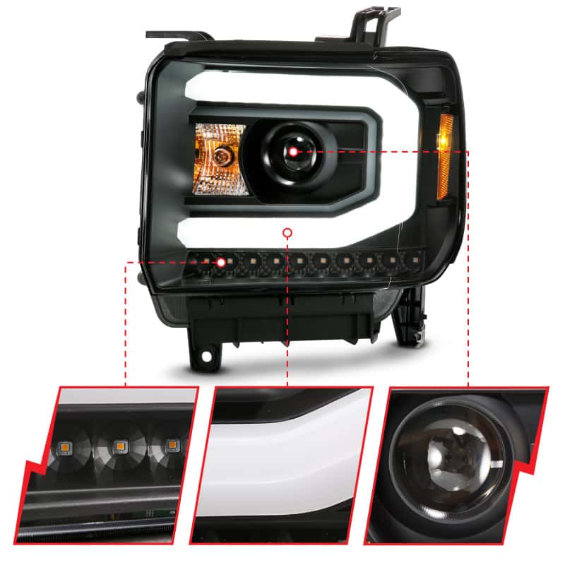 ANZO — ANZO GMC SIERRA 1500 14-15 2500H/15-19 Projector Headlight Plank Style Black w/ Switchback (Halogen)
Head Light Set
HdLtSet - view 10
