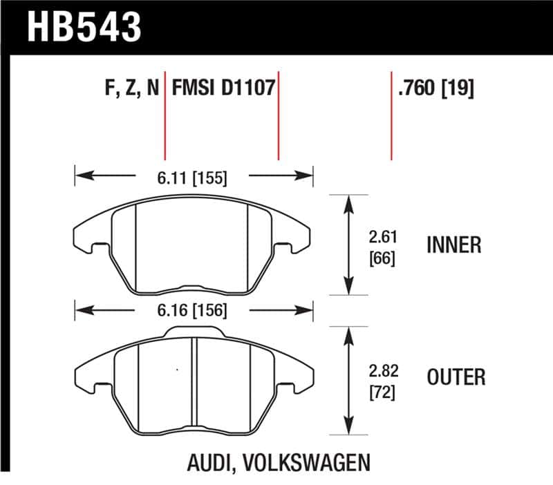 Hawk Performance — Hawk Audi A3 Quattro / VW EOS / Golf / Jetta / Passat / Rabbit Performance Ceramic Front Brake Pads
Disc Brake Pad - view 1