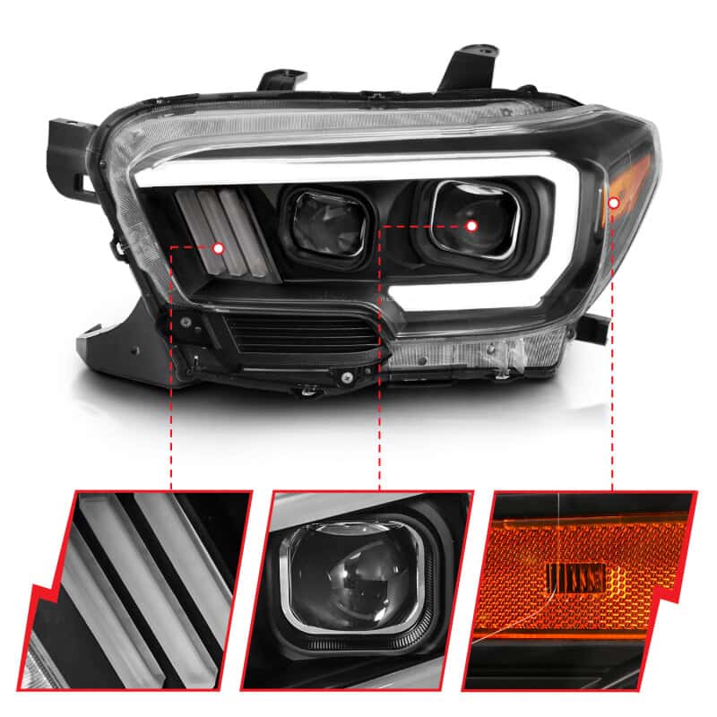 ANZO — ANZO 2016-2017 Toyota Tacoma Projector Headlights w/ Plank Style Switchback Black w/ Amber
Projector Headlights
Head Light Set - view 11