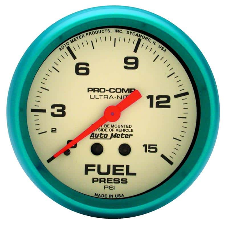 AutoMeter — AutoMeter Gauge Fuel Press 2-5/8in. 15PSI Mech. Glow In The Dark Ultra-Nite
GA 2.6" FP 15PSI UN - view 2
