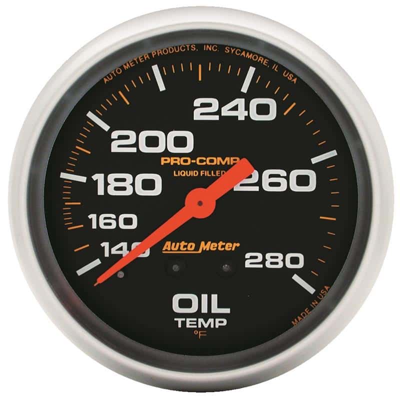 AutoMeter — Autometer Liquid Filled Mechanical 66.7mm 140-280 deg F Oil Temperature Gauge Includes 12 ft Tubing
2-5/8" OIL TEMP, 140 - view 2