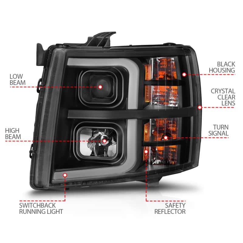 ANZO — ANZO 2007-2013 Chevrolet Silverado 1500 Projector w/ Light Bar Black Housing w/ Sequential
Head Light Set
HdLtSet - view 10