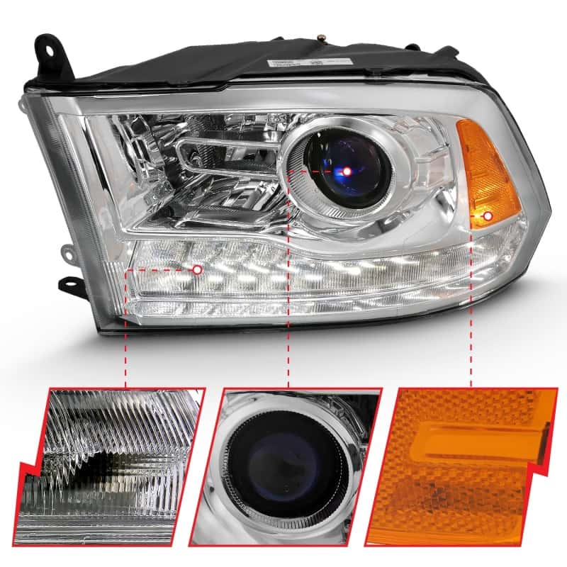ANZO — ANZO 2009-2018 Dodge Ram 1500 Projector Plank Style Switchback H.L Halo Chrome Amber (OE Style)
Projector Headlights
Head Light Set - view 2