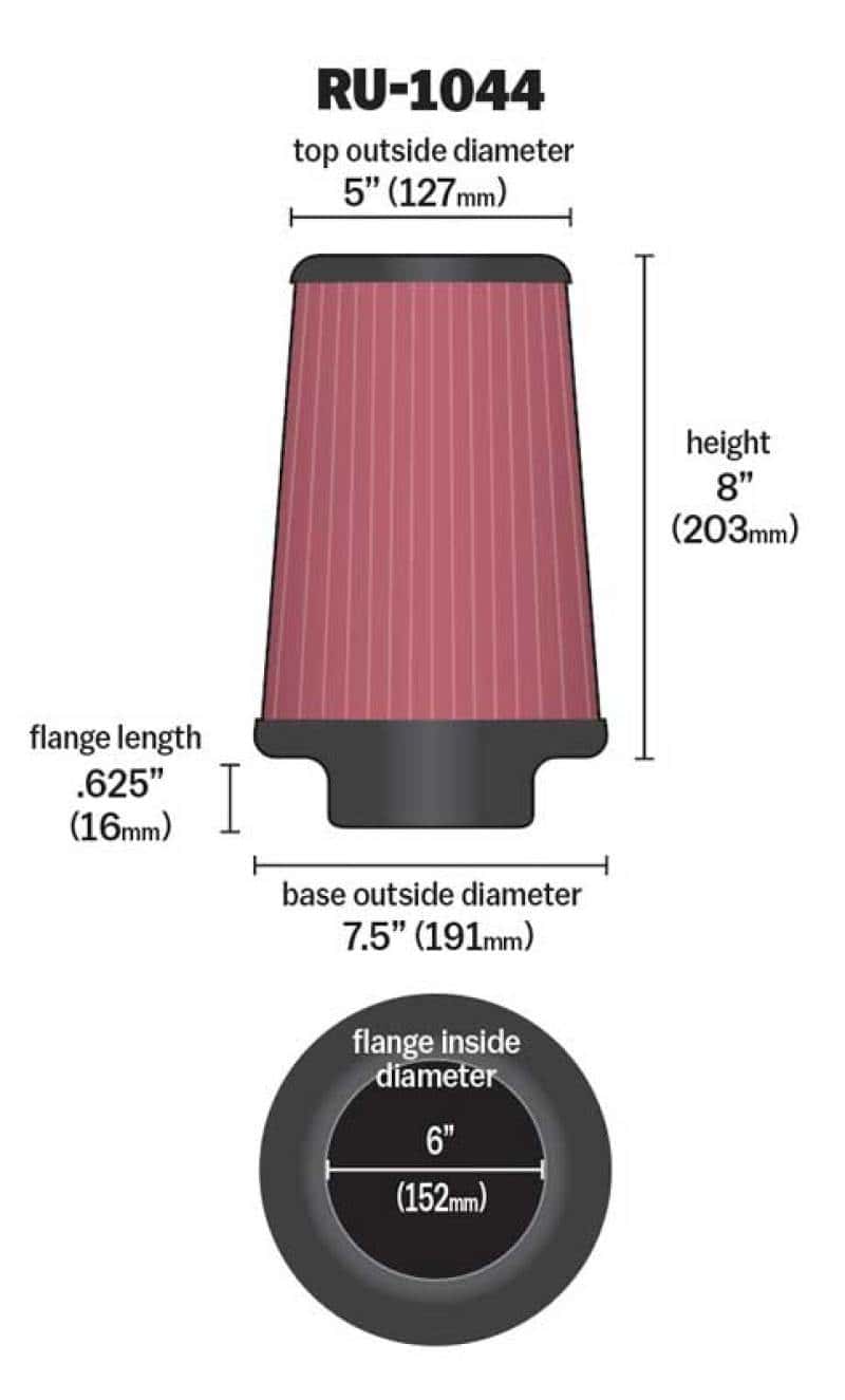 K&N Engineering — K&N Universal Clamp-On Air Filter 6in FLG / 7-1/2in B / 5in T / 8in H
Universal Clamp-On A
Clamp-on Air Filter - view 3