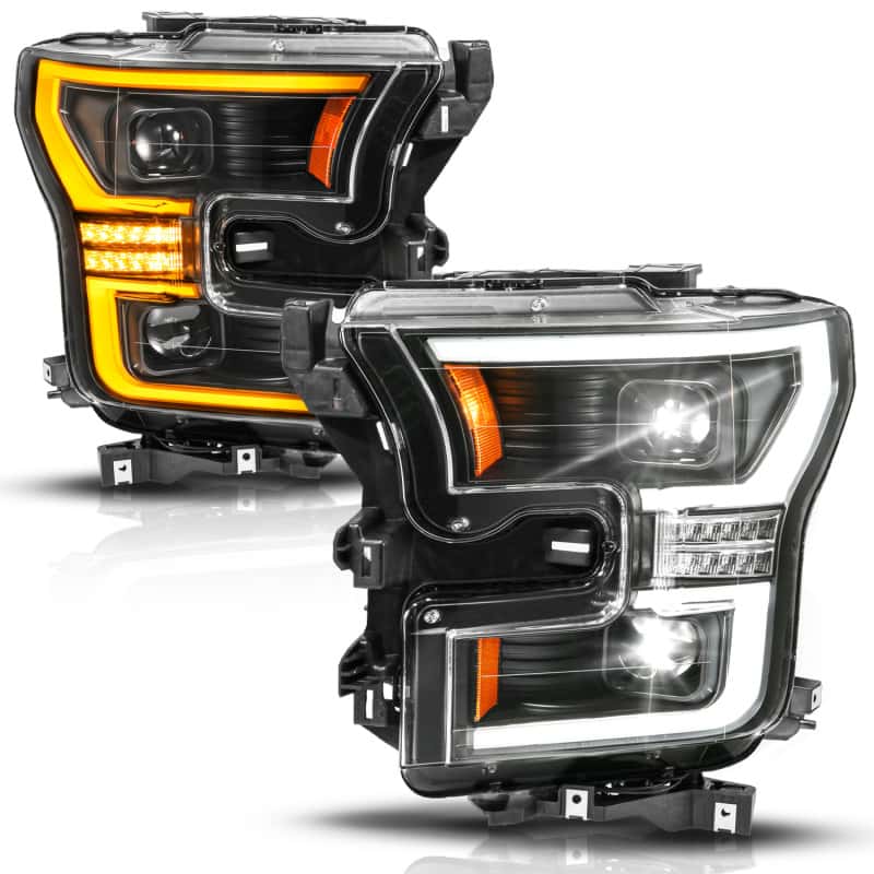ANZO — ANZO 15-17 Ford F-150 (Factory Halogen Model ONLY) Full LED Proj Headlights  Init/SeqSig Black- Pair - view 2