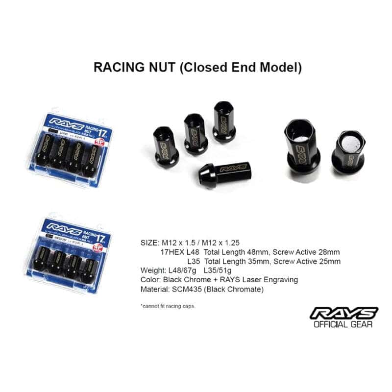 Rays — Rays 17HEX Racing Nut 12x1.5 Set L48 (Closed End) (4 PCS) - Black Chromate - view 2