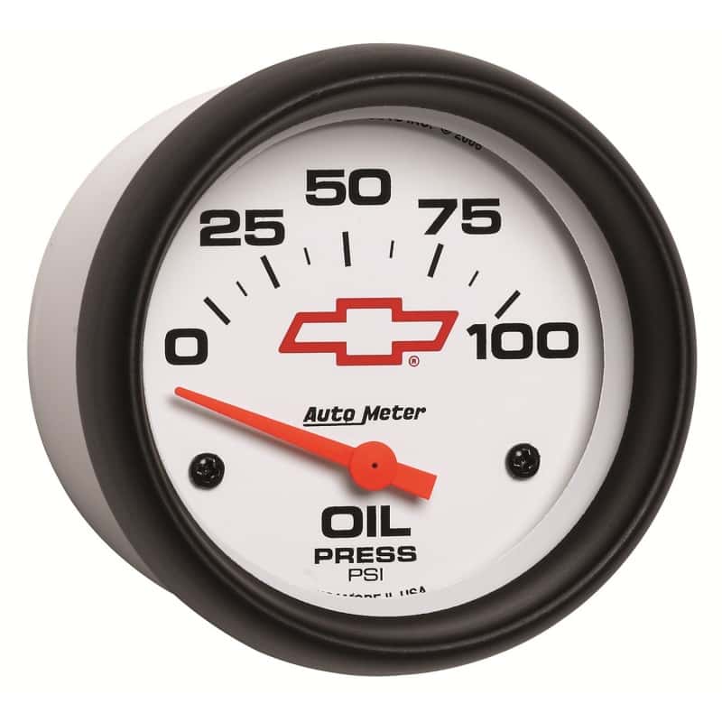 AutoMeter — AutoMeter Gauge Oil Pressure 2-5/8in. 100PSI Electric Chevy Red Bowtie White
2-5/8" OIL PRESS, 0- - view 6