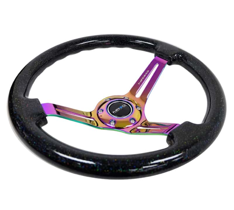 NRG — NRG Reinforced Steering Wheel (350mm / 3in. Deep) Blk Multi Color Flake w/ Neochrome Center Mark - view 3