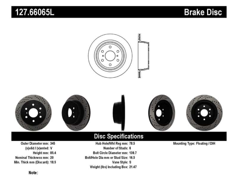 Stoptech — StopTech 07-10 GMC Sierra (w/ Rear Drum) / 07-09 GMC Yukon Rear Left Slotted & Drilled Rotor
Disc Brake Rotor
Slot/Drill Rotor - view 6