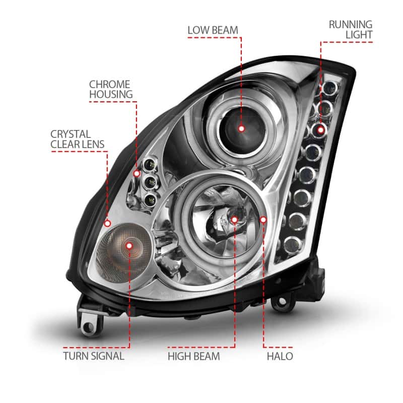 ANZO — ANZO 2003-2007 Infiniti G35 Projector Headlights w/ Halo Chrome (CCFL) (HID Compatible)
Head Light Set
HdLtSet - view 5