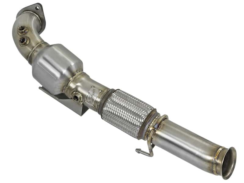 aFe — aFe Twisted Steel 3in. 304 SS Catted Series Downpipe 16-18 Ford Focus RS I4-2.3L (t)
Stainless Downpipe - view 1