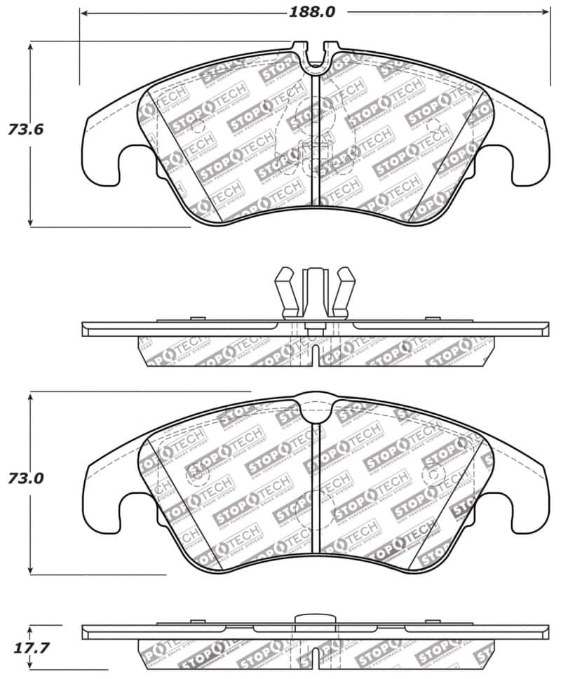 Stoptech — StopTech Performance 08-10 Audi A5 / 10 S4 / 09-10 Audi A4 (except Quattro) Front Brake Pads
Sprt Brk Pad W/Hdwr - view 8
