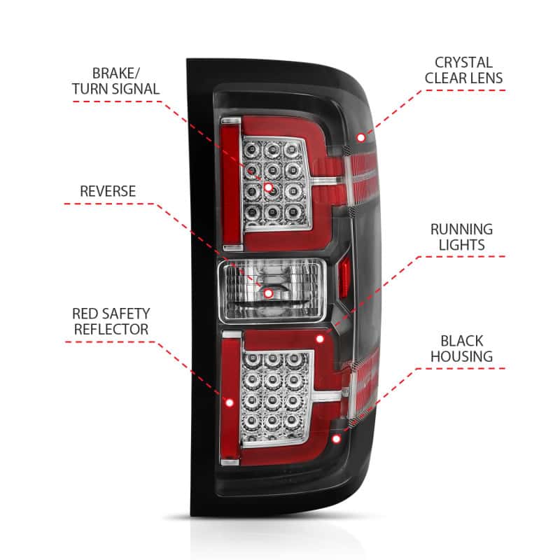 ANZO — ANZO 2014-2018 Chevy Silverado 1500 LED Taillights Black
Tail Light Set
LED Taillights - view 7