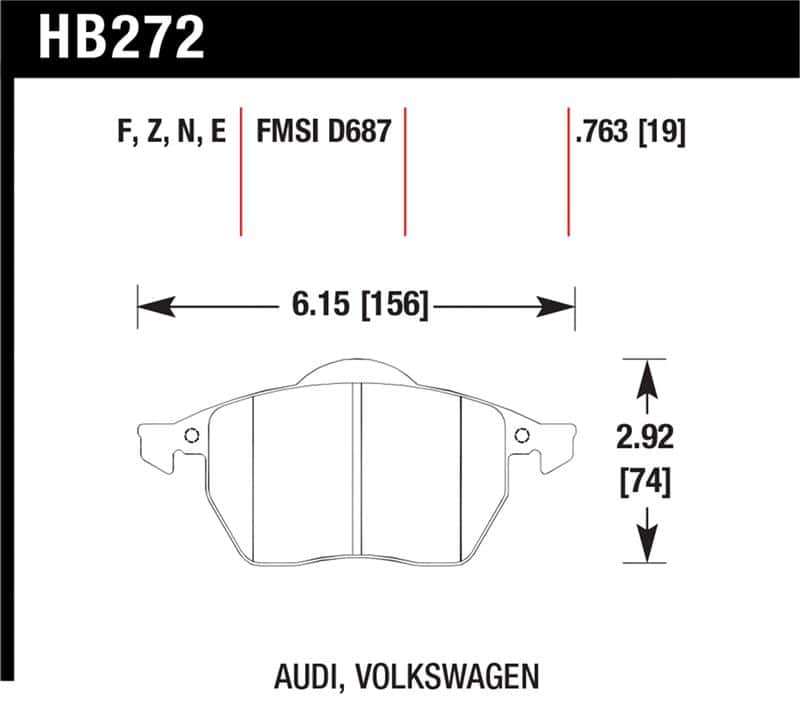 Hawk Performance — Hawk 00-06 Audi TT/00-06 TT Quattro 1.8L / 99-04 VW Golf GTI 2.8L Blue 9012 Race Front Brake Pads
Disc Brake Pad - view 1