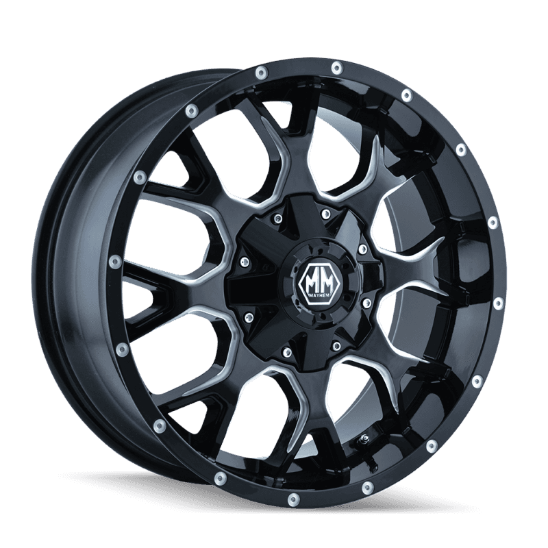 Mayhem — Mayhem 8015 Warrior 20x9 / 6x135 BP / 18mm Offset / 106mm Hub Black w/ Milled Spokes Wheel
MAYHEM 8015 - view 1