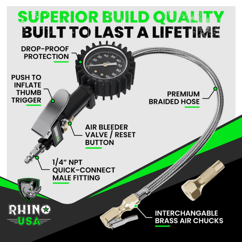 Rhino USA — Rhino USA 100 Psi Analog Tire Inflator Gauge
Tire Guage - view 4