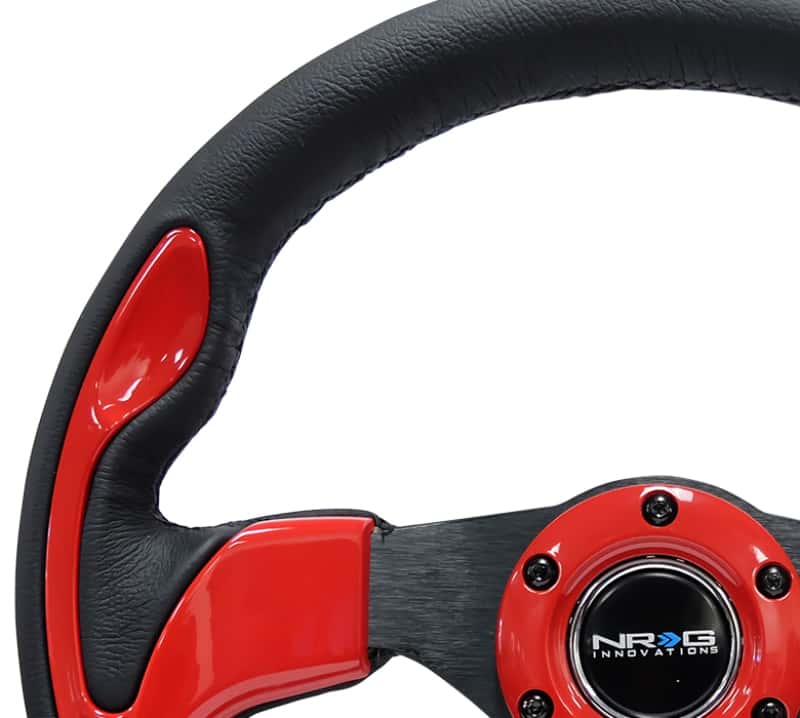 NRG — NRG Reinforced Steering Wheel (320mm) Blk w/Red Trim & 5mm 3-Spoke - view 7
