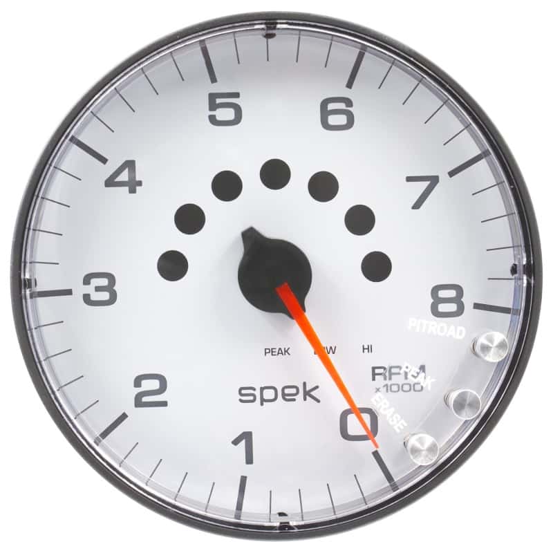AutoMeter — Autometer Spek-Pro Gauge Tachometer 5in 8K Rpm W/Shift Light & Peak Mem White/Black
GA 5" 8KRPM WFB SPEK - view 4