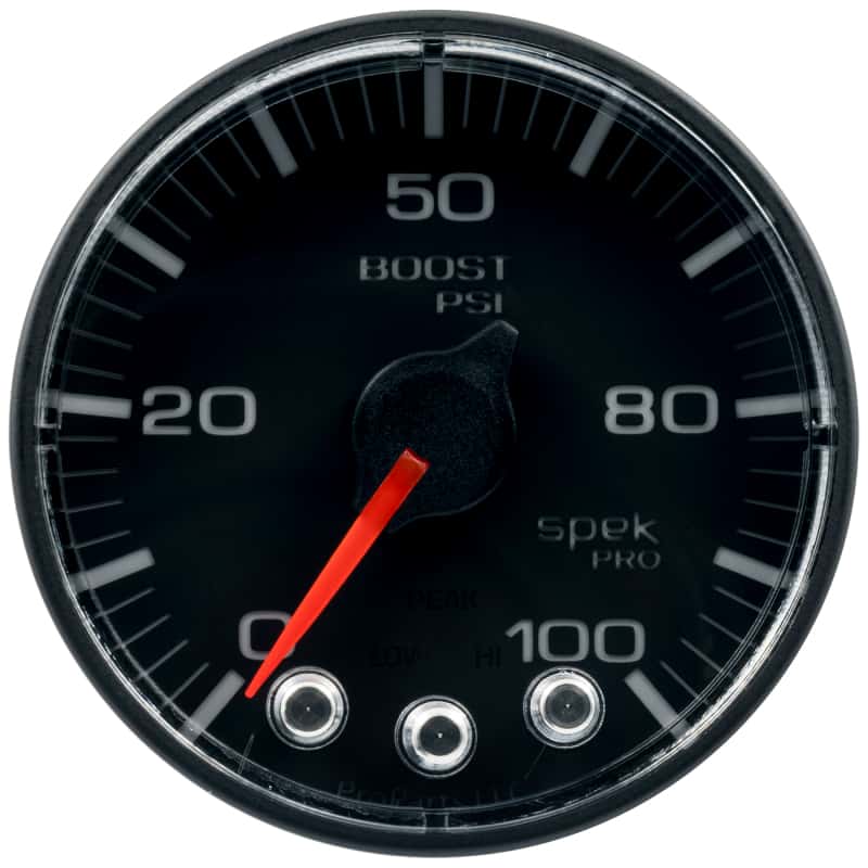 AutoMeter — Autometer Spek-Pro Gauge Boost 2 1/16in 100psi Stepper Motor W/Peak & Warn Blk/Blk
GA 2" BST 100 BFB SP - view 1
