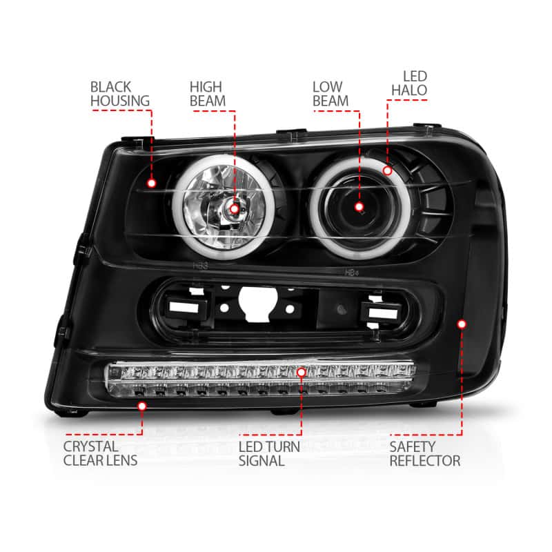 ANZO — ANZO 2002-2009 Chevrolet Trailblazer Projector Headlights w/ Halo Black
Head Light Set
HdLtSet - view 12