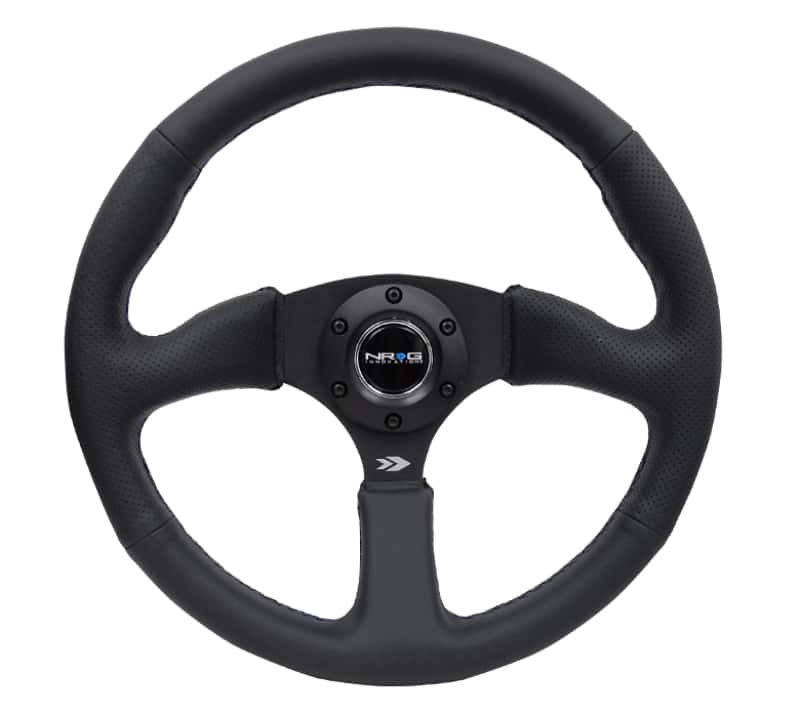 NRG — NRG Reinforced Steering Wheel (350mm / 2.5in. Deep) Blk Leather Comfort Grip w/5mm Matte Blk Spokes - view 1