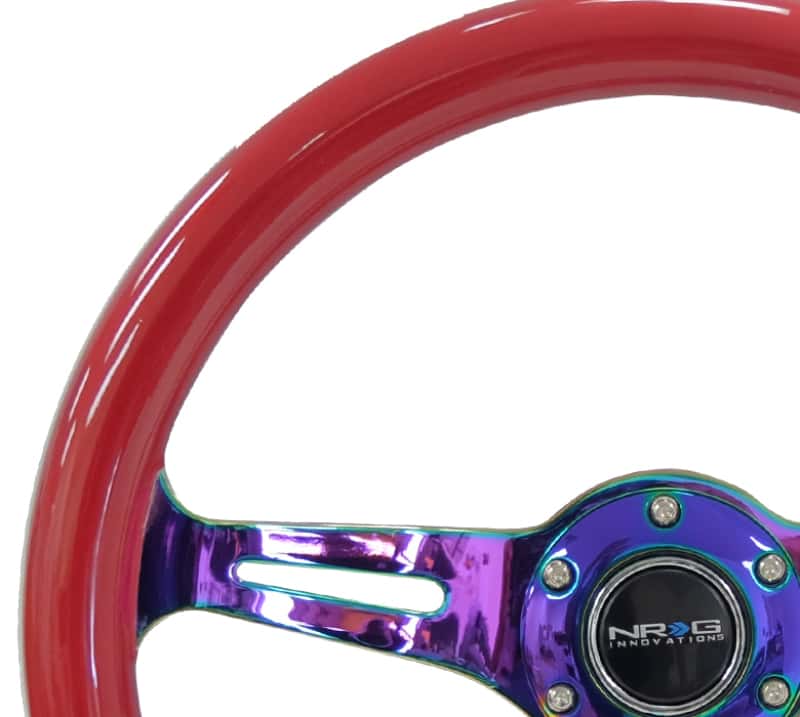NRG — NRG Classic Wood Grain Steering Wheel (350mm) Red Grip w/Neochrome 3-Spoke Center - view 3