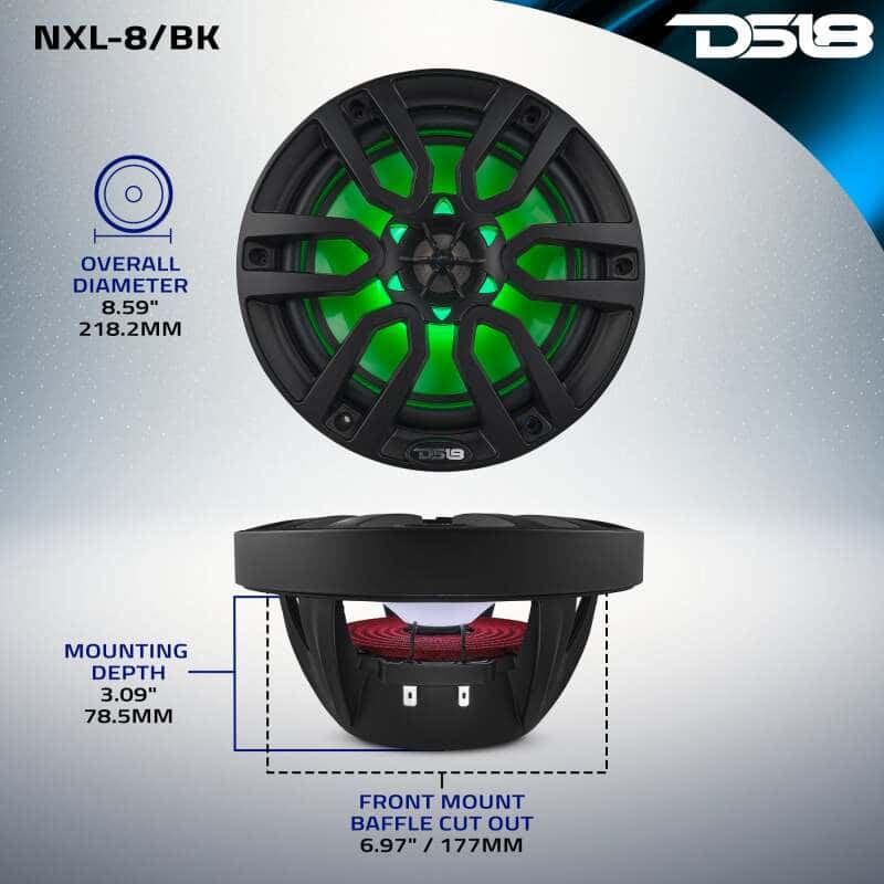 DS18 — DS18 NXL Series Coaxial Marine Speakers w/ RGB Lights 8in 2-Way 125 Watts RMS 4 ohm Black - view 2