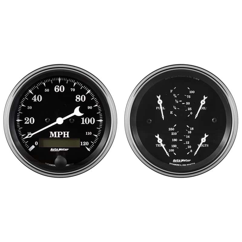 AutoMeter — Auto Meter Gauge Kit 2 pc. Quad & Speedometer 3 3/8in Old Tyme Black
3-3/8" QUAD GAUGE & - view 1