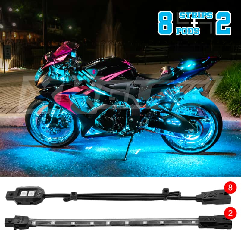 XKGLOW — XK Glow Strips Single Color XKGLOW LED Accent Light Motorcycle Kit Light Blue - 8xPod + 2x8In - view 1