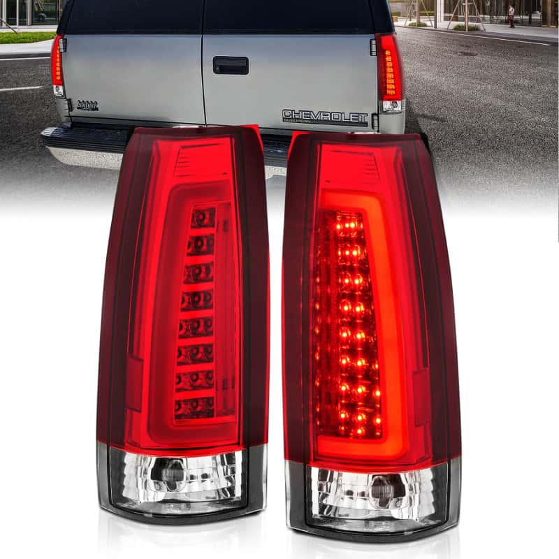 ANZO — ANZO 1999-2000 Cadillac Escalade LED Taillights Chrome Housing Red/Clear Lens Pair - view 1
