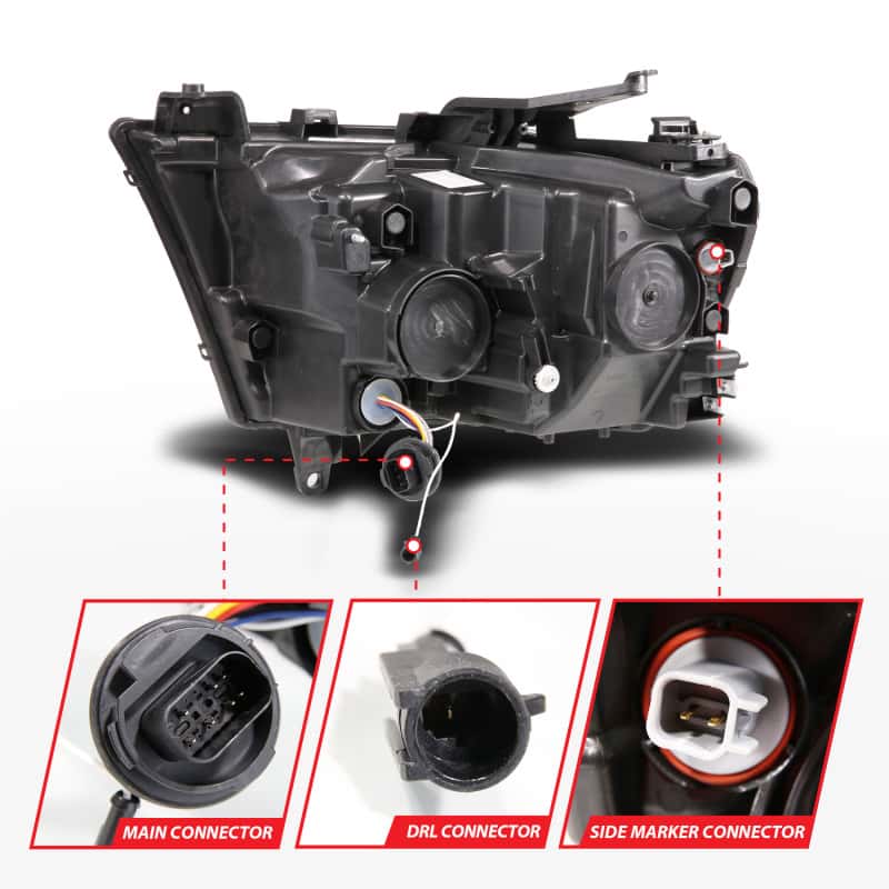 ANZO — ANZO 19-24 RAM 1500 (New Body/OE Halogen) Full LED Proj Headlights DRL/SeqSig Black - Pass. Side - view 4