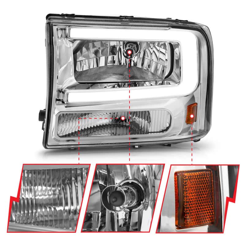 ANZO — ANZO 99-04 Ford F250/F350/F450/Excursion (excl. 99) Crystal Headlights - w/ Light Bar Chrome Housing
Head Light Set
HdLtSet - view 4