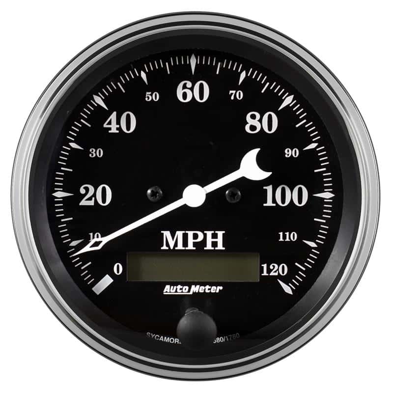 AutoMeter — Auto Meter Gauge Speedo. 3 3/8in 120mph Elec. Prog. w/ LCD Odo Old Tyme Black
3-3/8" SPEEDO, 120 M - view 1