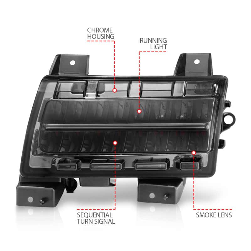 ANZO — ANZO 2018-2021 Jeep Wrangler LED Side Markers Chrome Housing Smoke Lens w/ Seq. Signal Sport Bulb
TurnSignalPkLtAssy
SideMrkrLghtAssy - view 8