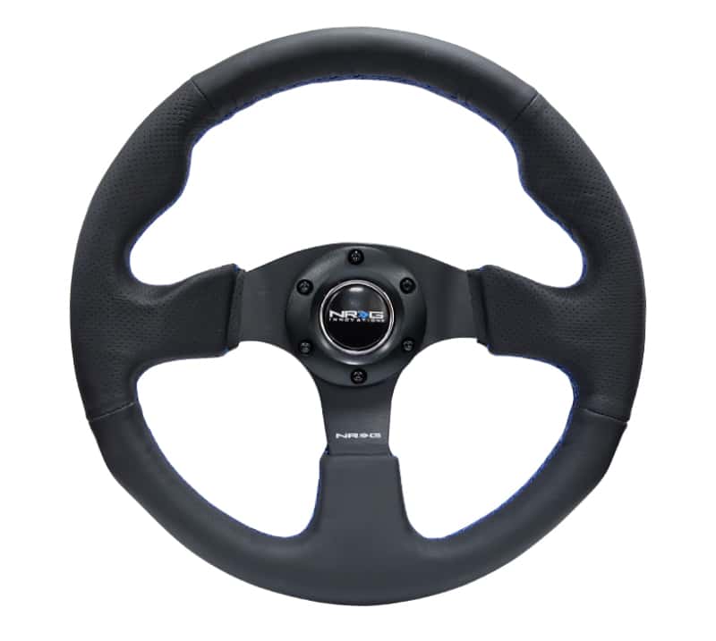 NRG — NRG Reinforced Steering Wheel (320mm) Black Leather w/Blue Stitching - view 1