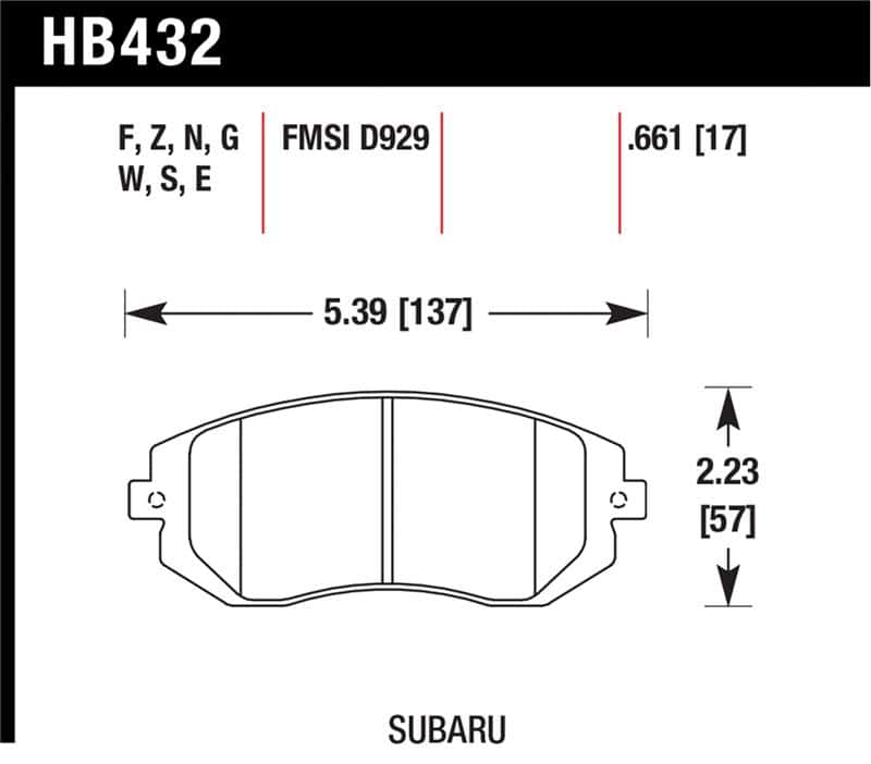 Hawk Performance — Hawk 03-05 WRX / 08 WRX / 09 Legacy 2.5i NA ONLY D929 HPS Street Front Brake Pads
Disc Brake Pad - view 1