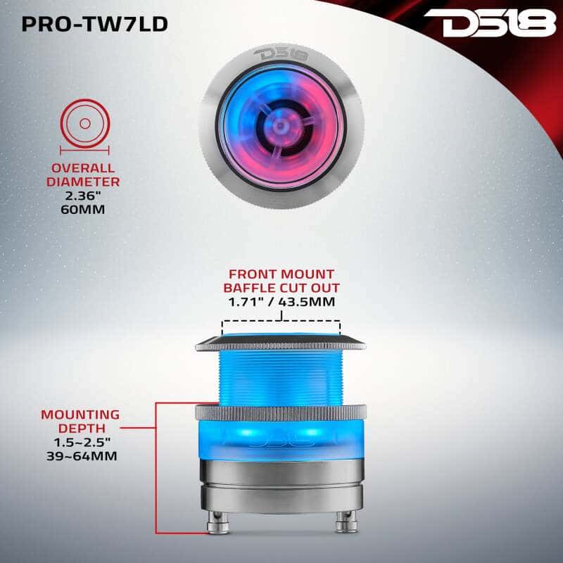DS18 — DS18 2.3in Super Bullet Tweeter 100 Watts RMS 1in Titanium Vc 4 ohm Digital LED Lights - view 3