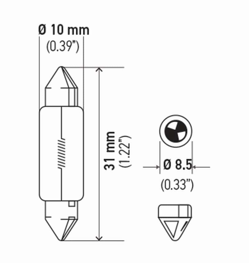 Hella — Hella Bulb 6418 12V 5W Sv858 T325 10X35 (2)
6418TB Incan Bulb - view 4