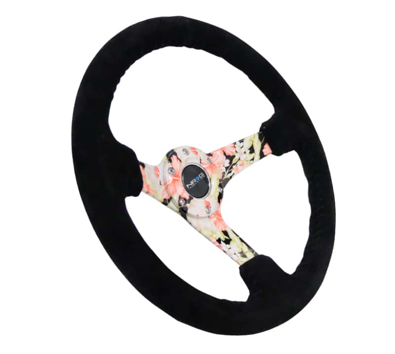 NRG — NRG Reinforced Steering Wheel (350mm / 3in. Deep) Blk Suede Floral Dipped w/ Blk Baseball Stitch - view 2