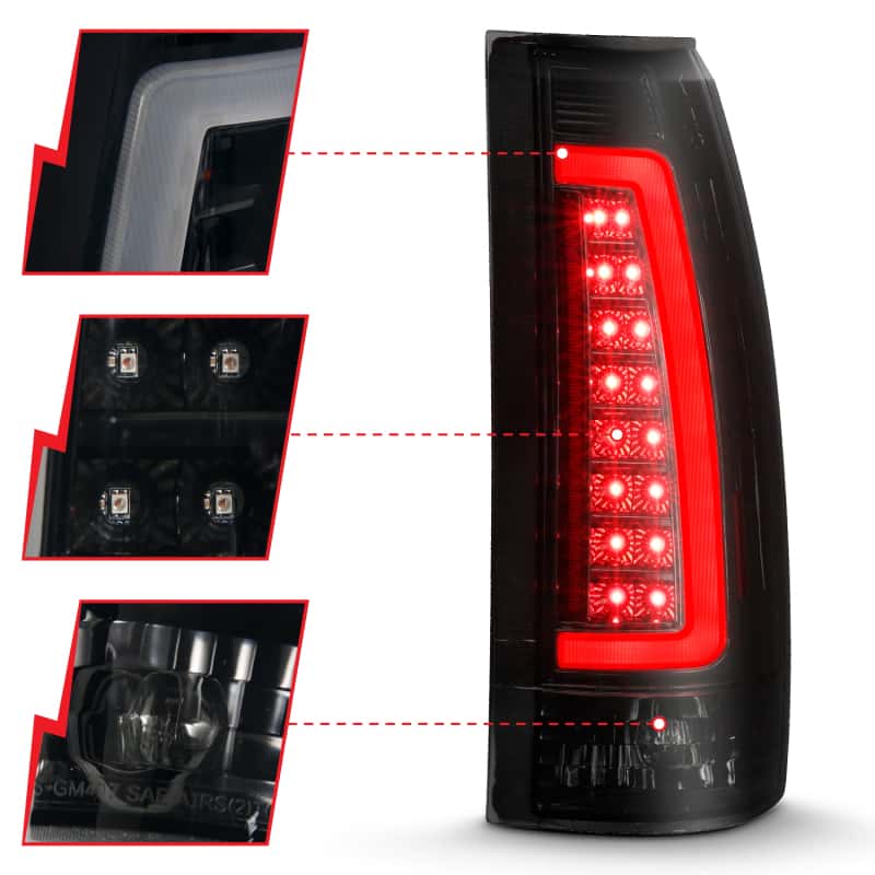 ANZO — ANZO 1999-2000 Cadillac Escalade LED Taillights Black Housing Smoke Lens Pair - view 4