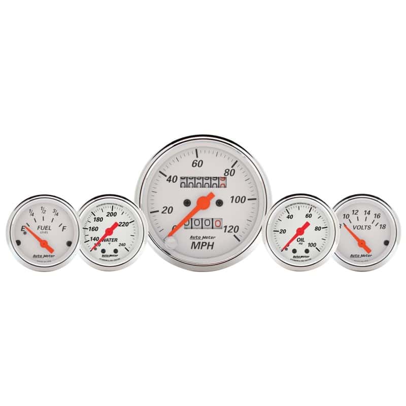 AutoMeter — AutoMeter Gauge Kit 5 Pc. 3-1/8in. & 2-1/16in. Mech. Speedo. Wtmp & Oilp Arctic Wht
GA SET 5PC MECH AW - view 2