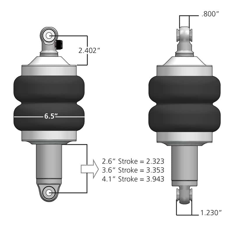 Ridetech — Ridetech HQ Series ShockWaves 2.6in travel 6.5in dia Double Convoluted .625in bearing/.625in Bearing
HQ SKW 6.5" 2.9" Eye - view 3